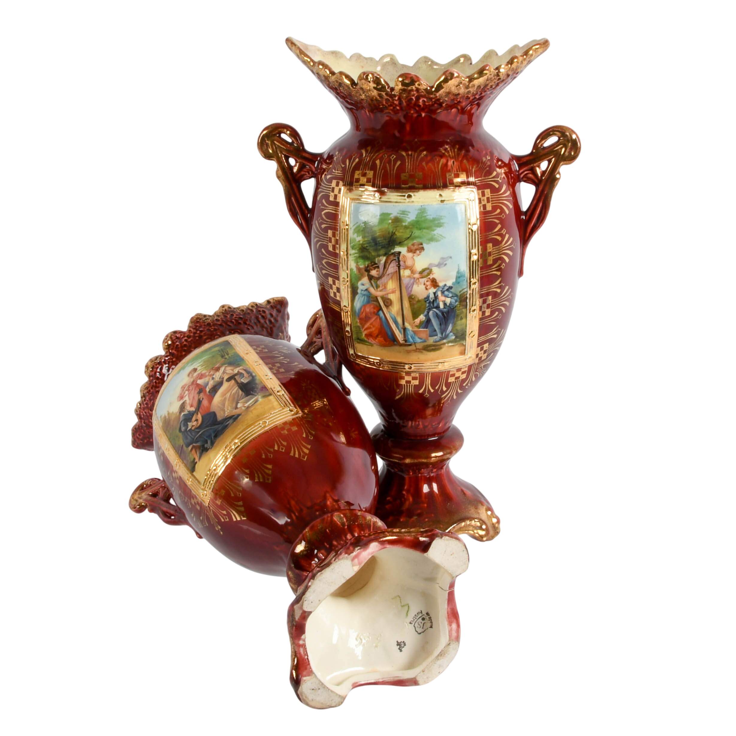 Pair of JS Austria Classical Music Scene Cabinet Vases-8