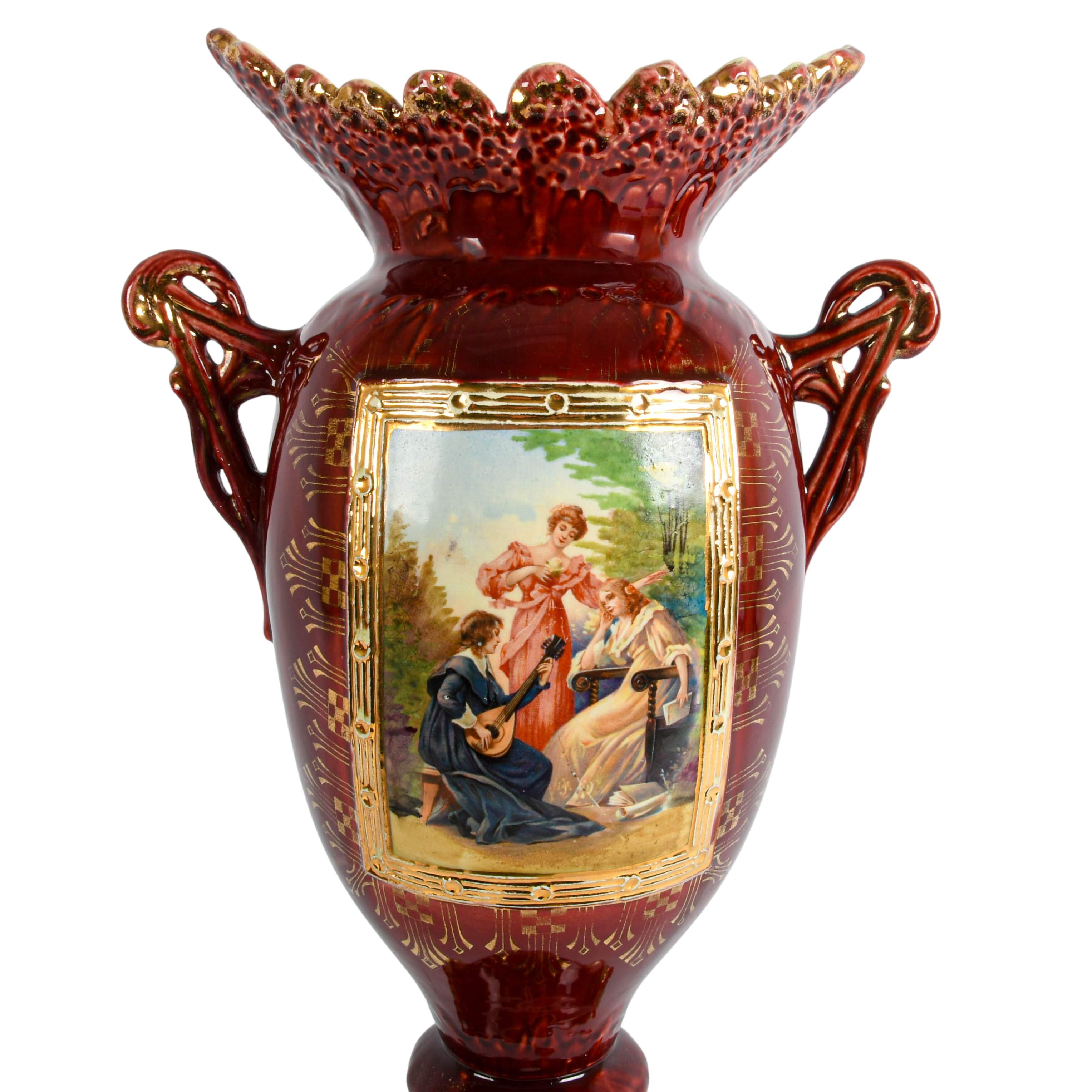 Pair of JS Austria Classical Music Scene Cabinet Vases-4