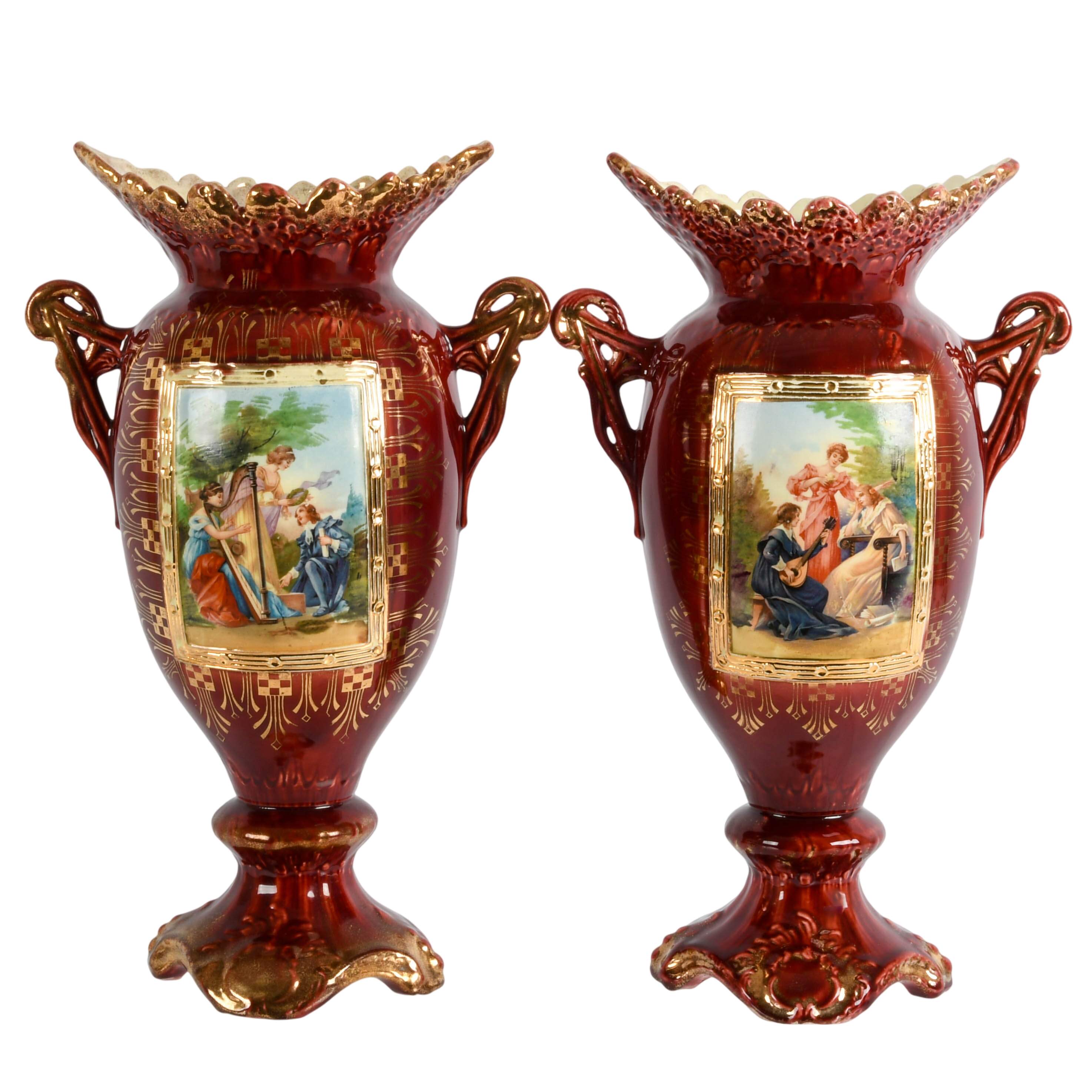 Pair of JS Austria Classical Music Scene Cabinet Vases-1