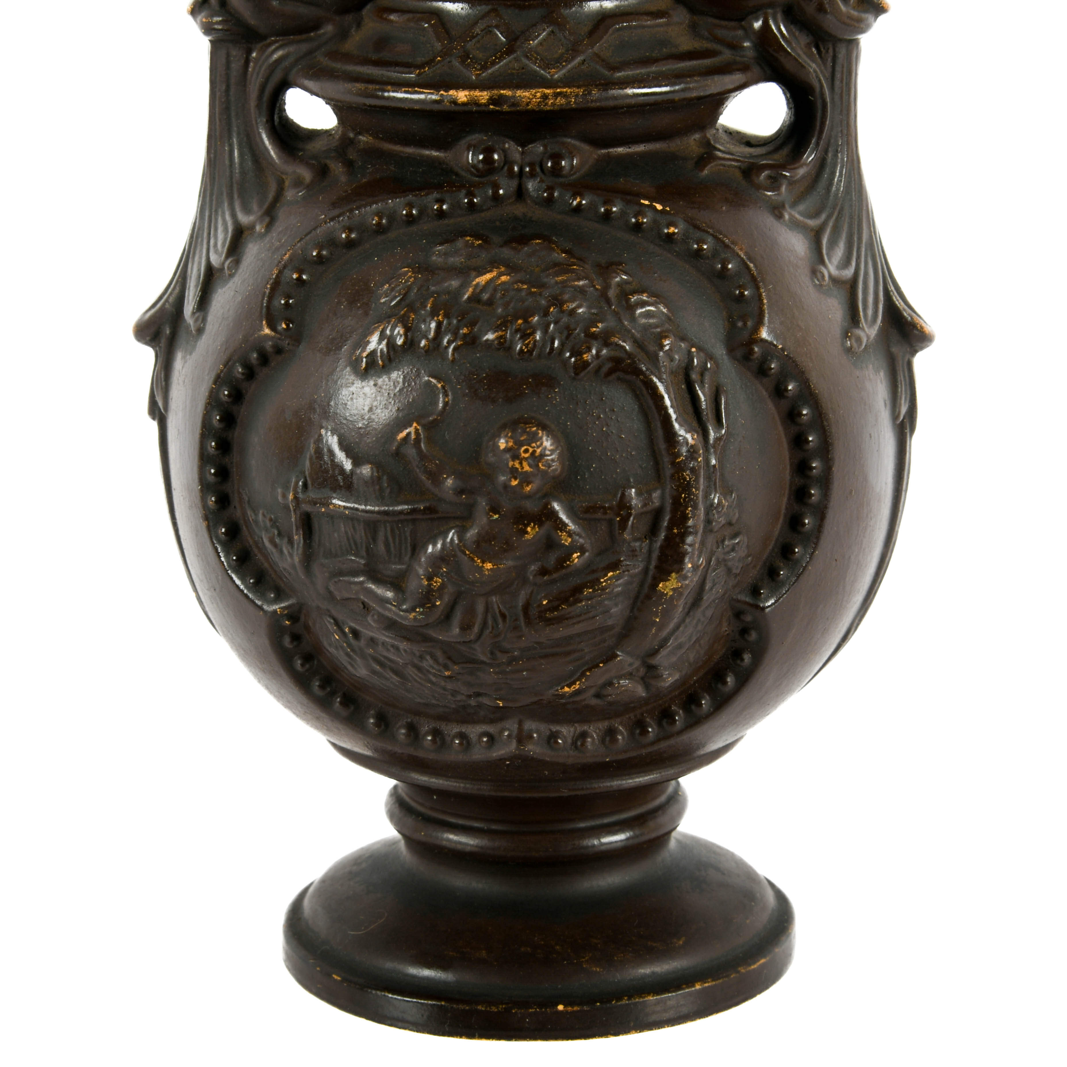 Antique Matte Brown Wilhelm Schiller & Sons Majolica Vase-3
