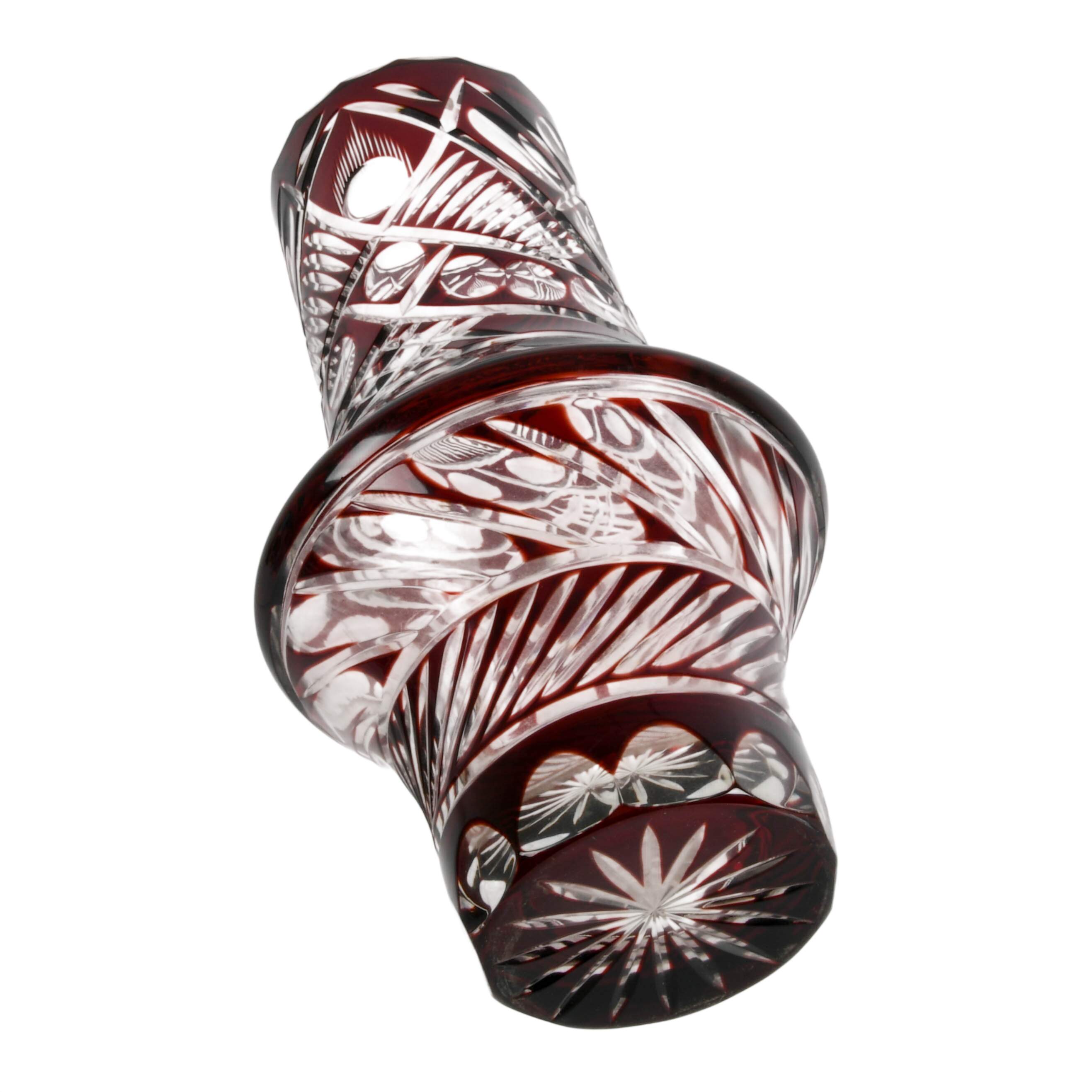 Bohemian Cut to Clear Cranberry Glass Vase-6