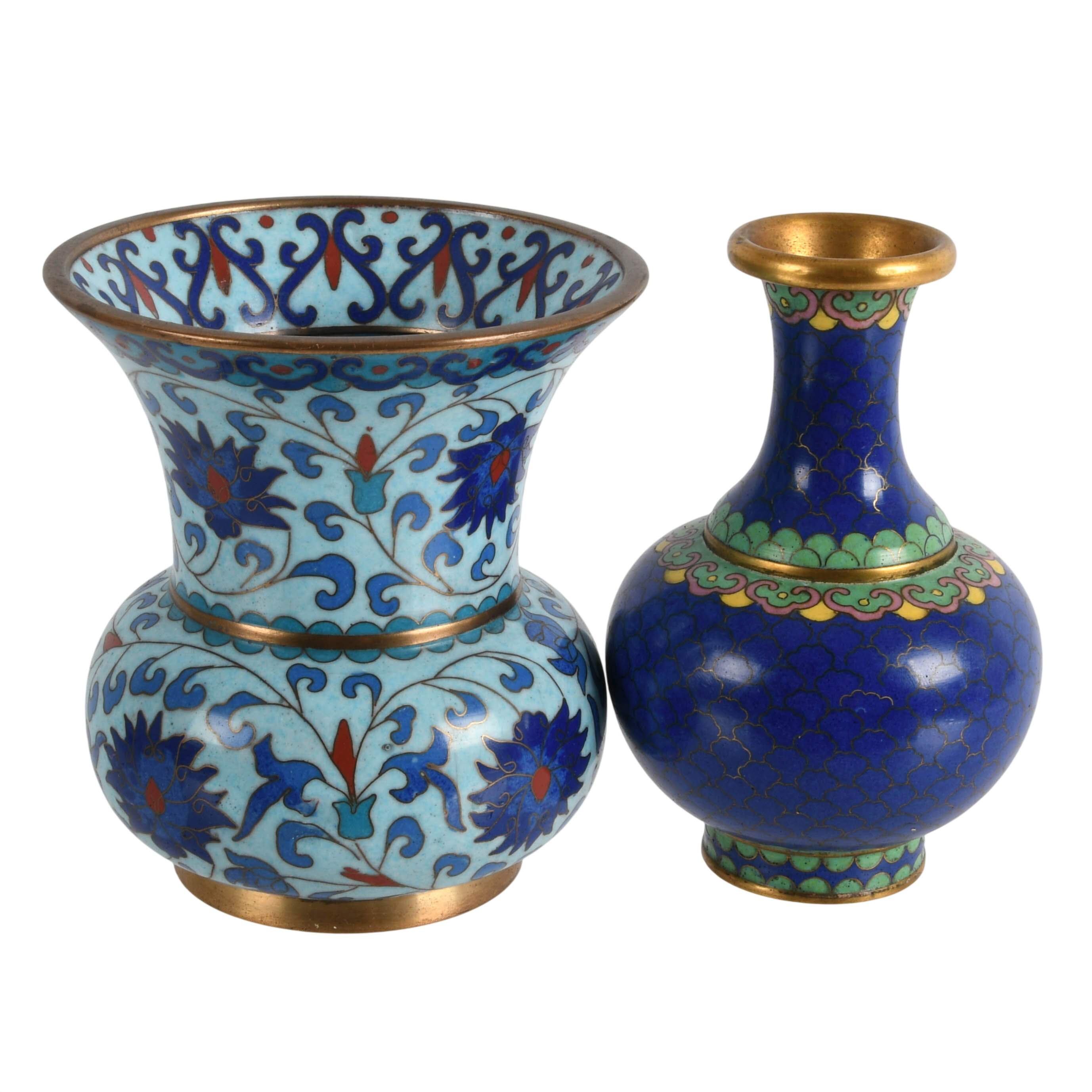 Pair of Chinese Cloisonné Blue Floral Vases-2