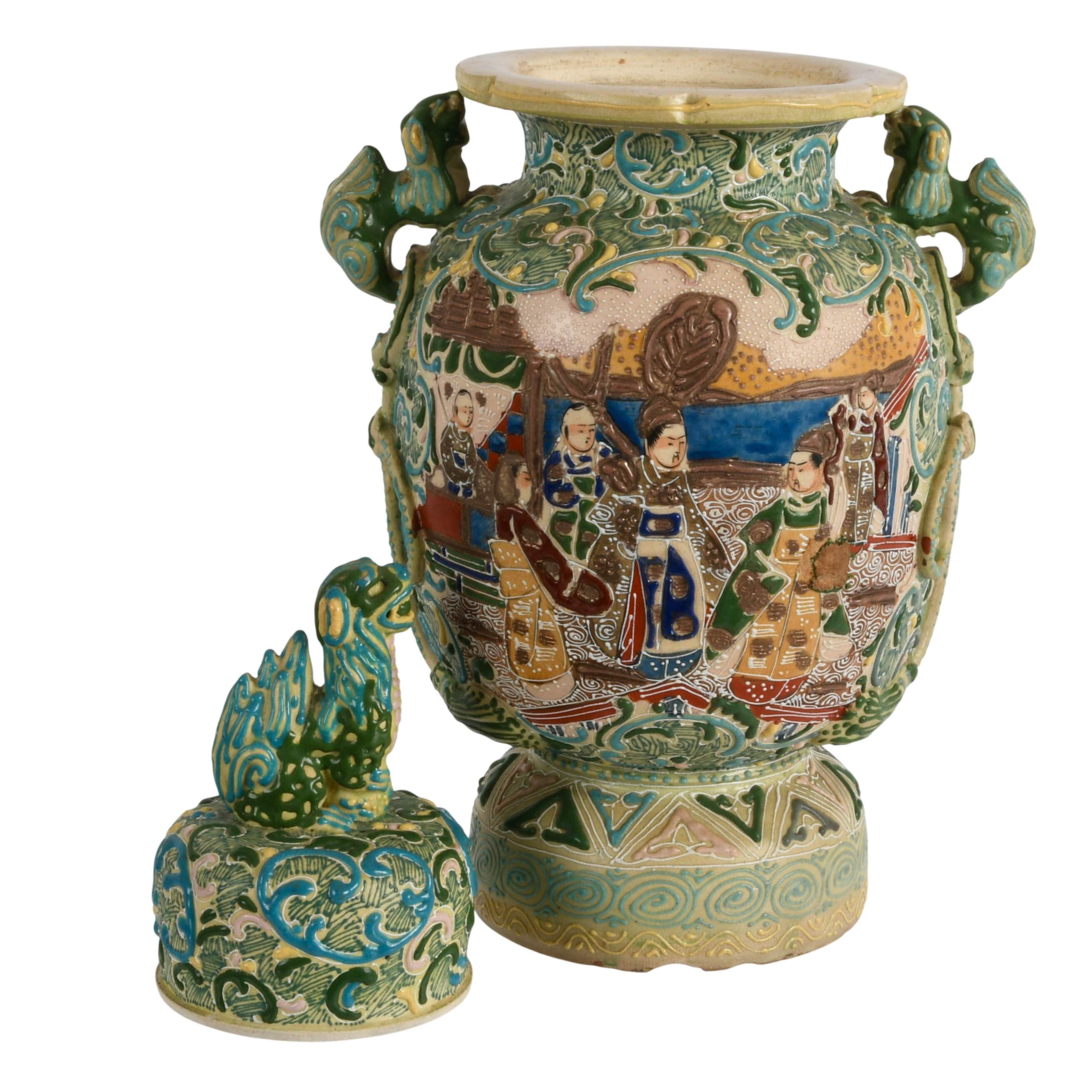 Antique Japanese Carved and Enameled Covered Urn-7