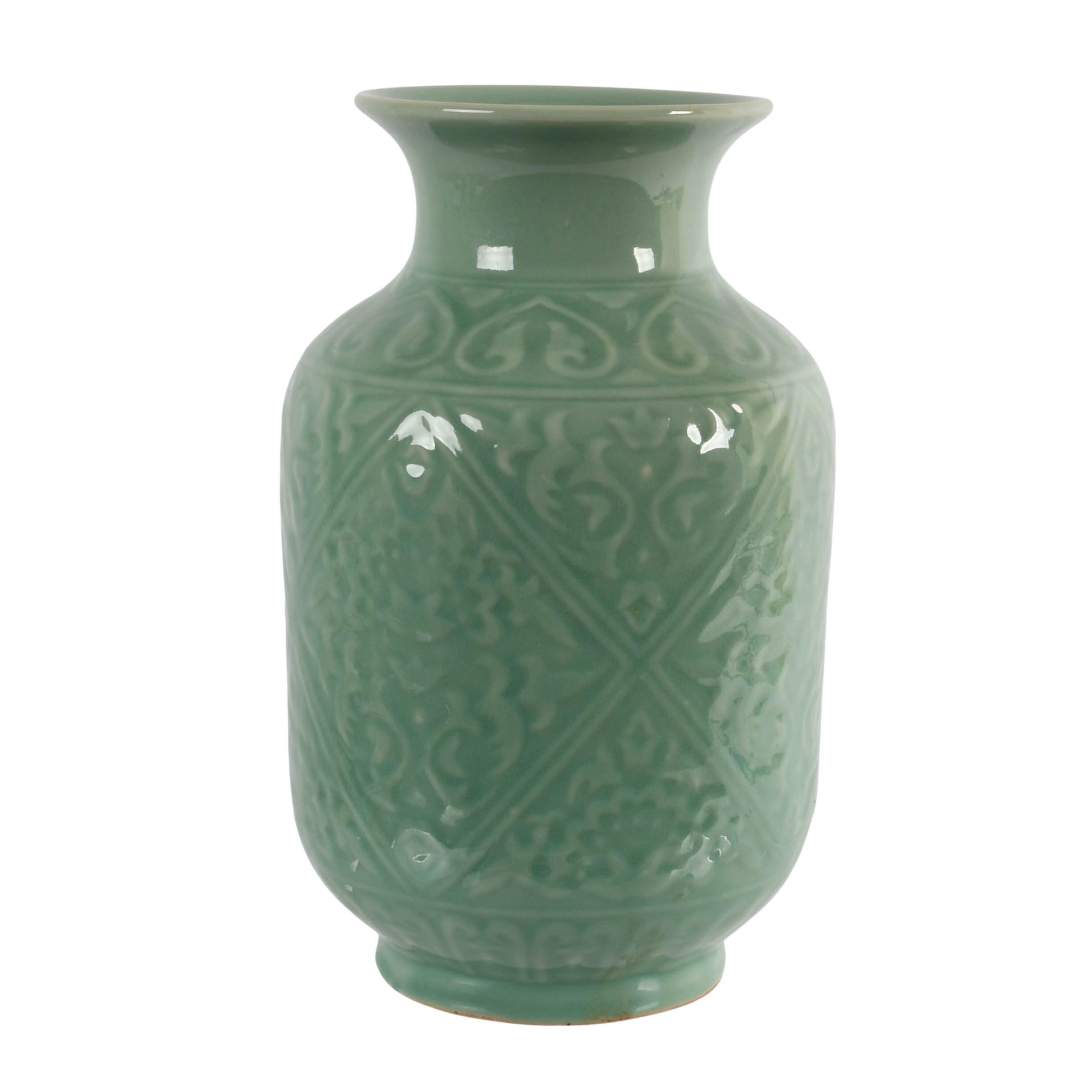 Chinese Celadon Vase with Carved Pattern-1