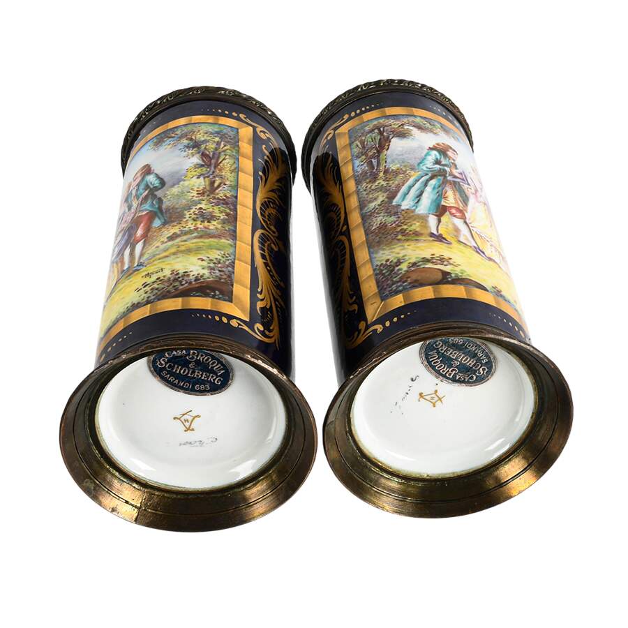 Pair of Broqua & Scholberg Sèvres Style Cylindrical Vases-6