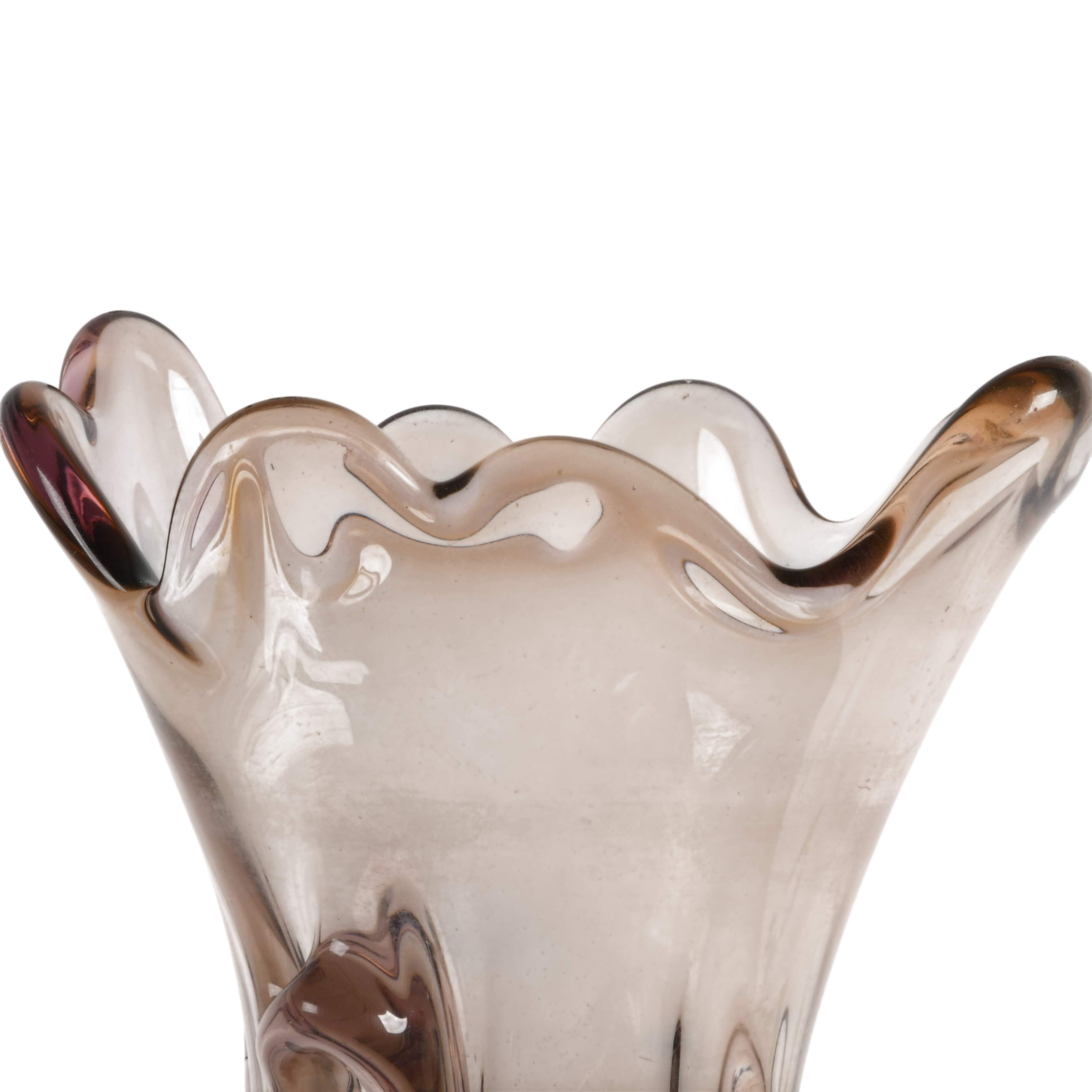 Large Mid-Century Modern Purple and Amber Swung Glass Vase-4