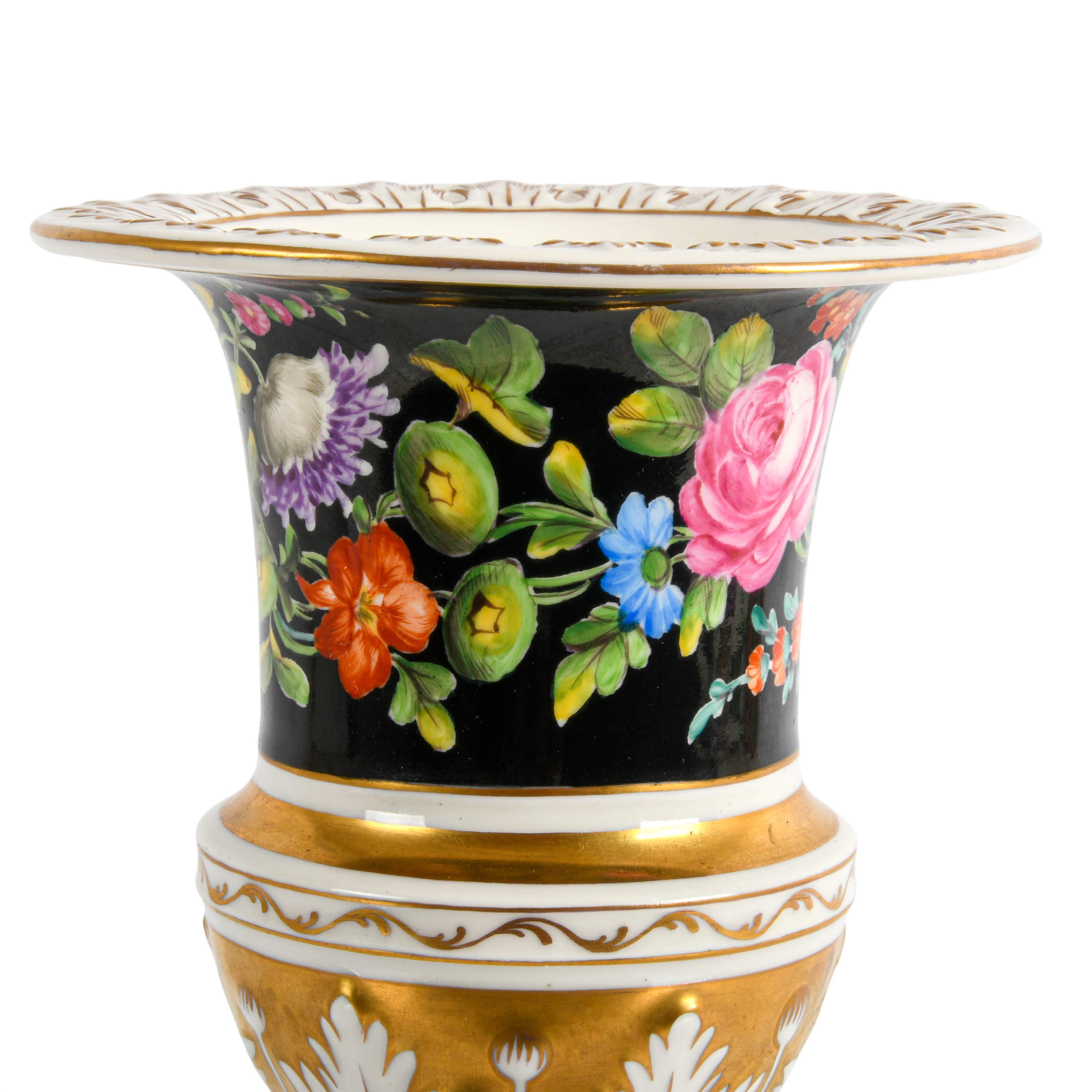 Dresden Germany Floral Porcelain Urn Vase-2