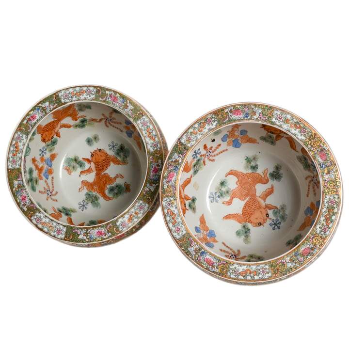 Antique Pair of Chinese Famille Rose Porcelain Fishbowl Planters-5