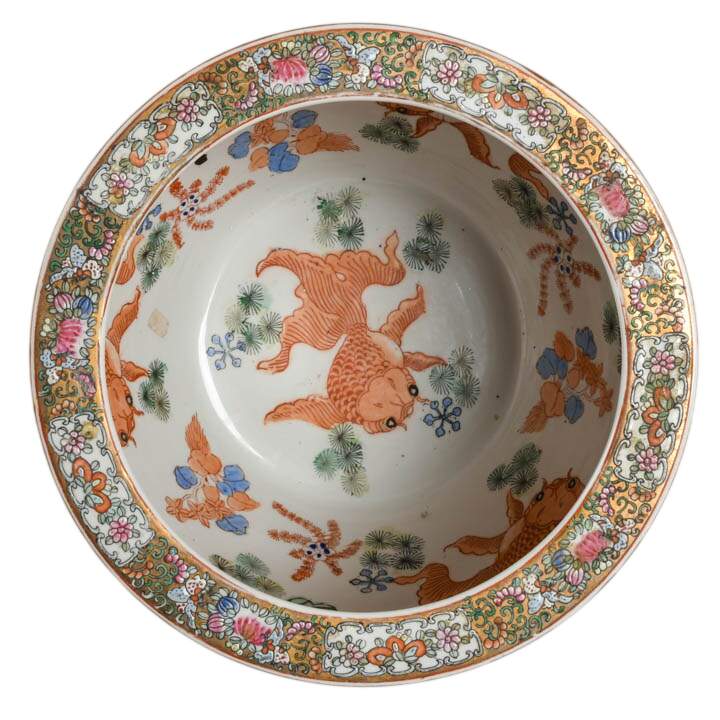 Antique Pair of Chinese Famille Rose Porcelain Fishbowl Planters-4