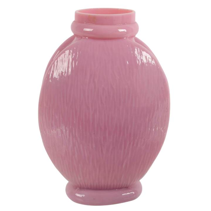 Hand-Painted Pink Opaline Milk Glass Vase with Raised Bird Design-5