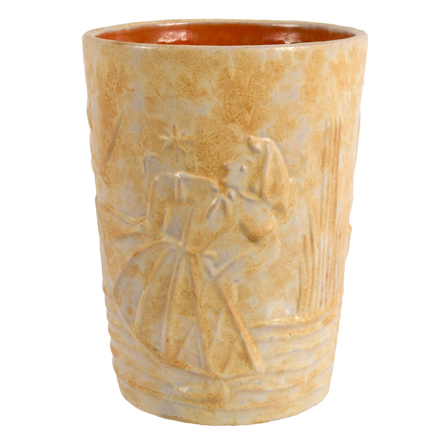Mid-Century Pottery Planter Vase with Night Revelry Relief-4