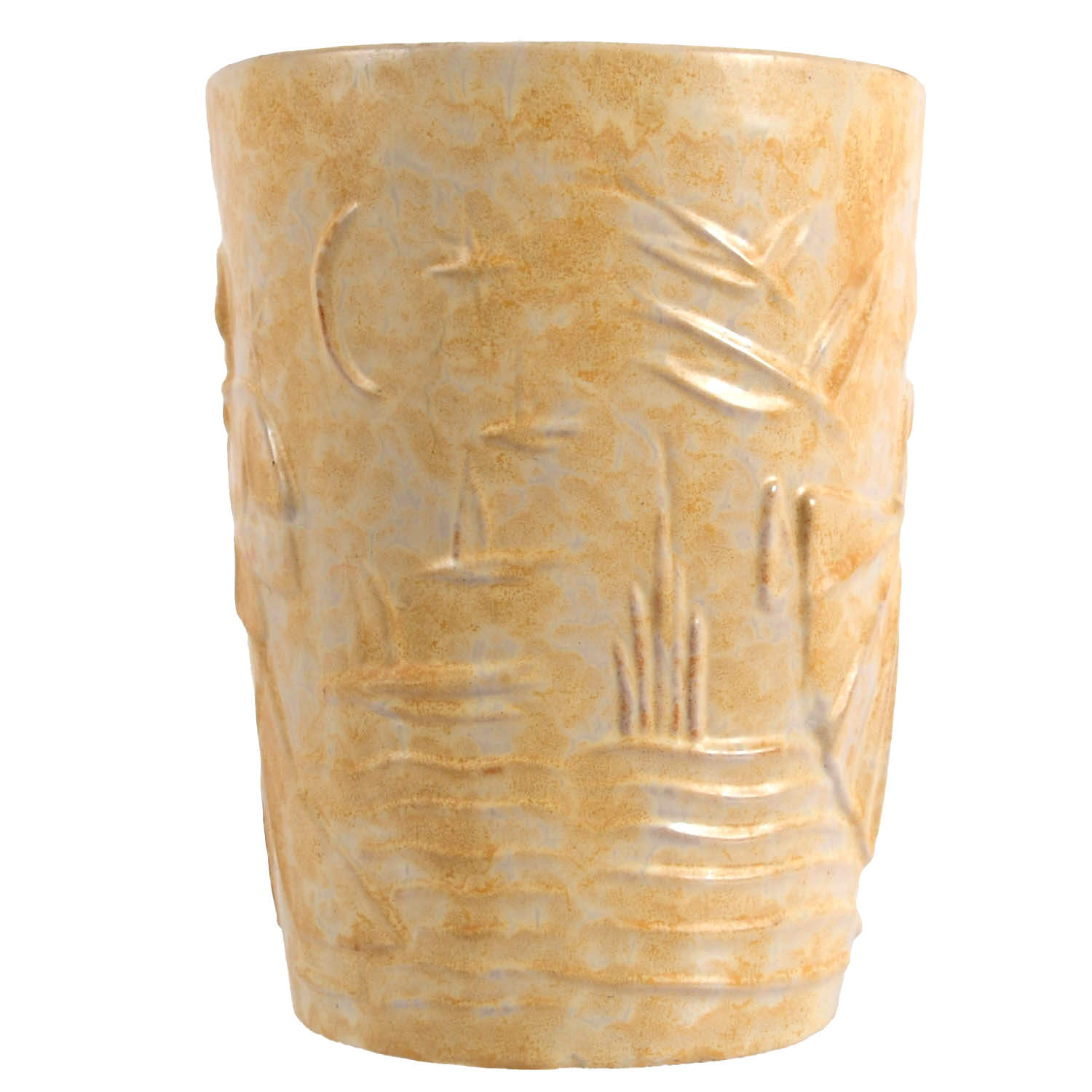 Mid-Century Pottery Planter Vase with Night Revelry Relief-2