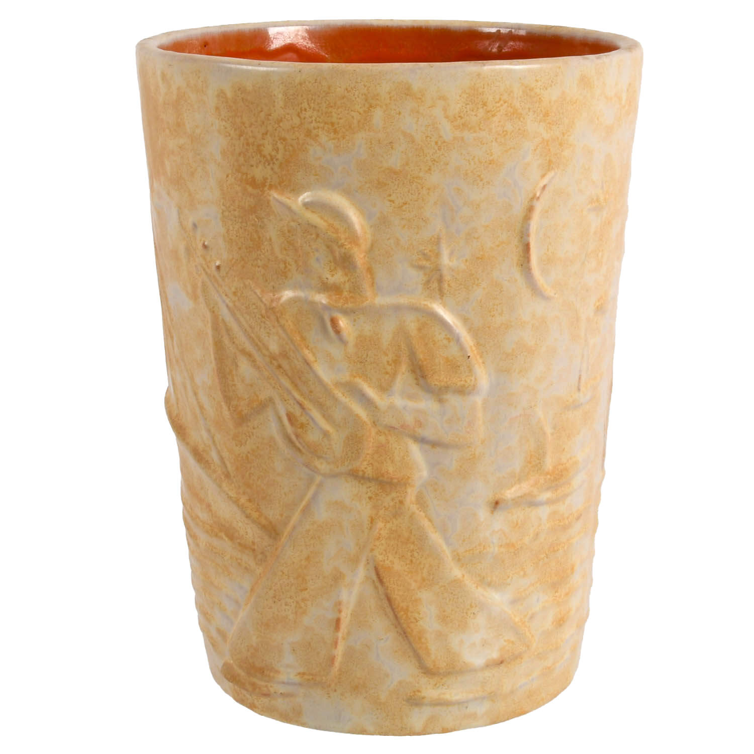 Mid-Century Pottery Planter Vase with Night Revelry Relief-1