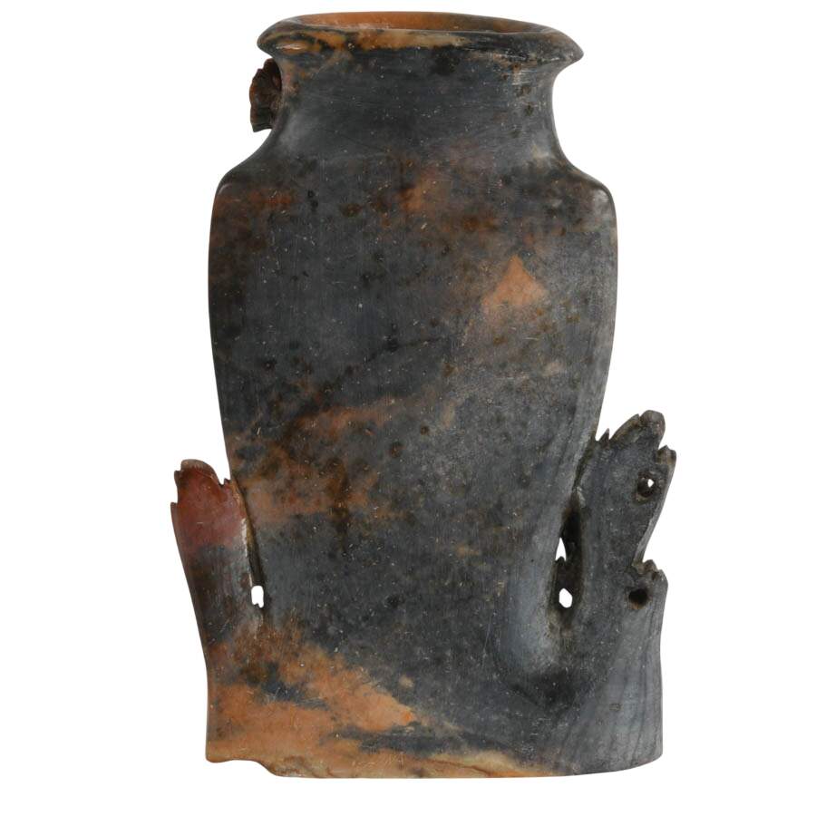 Chinese Carved Floral Soapstone Vase with Flush Back-7