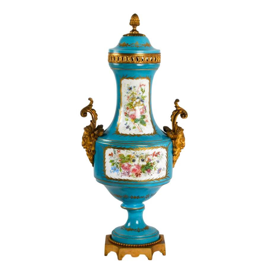 French Sèvres Painted Porcelain Urn with Doré Bronze Mounts-8