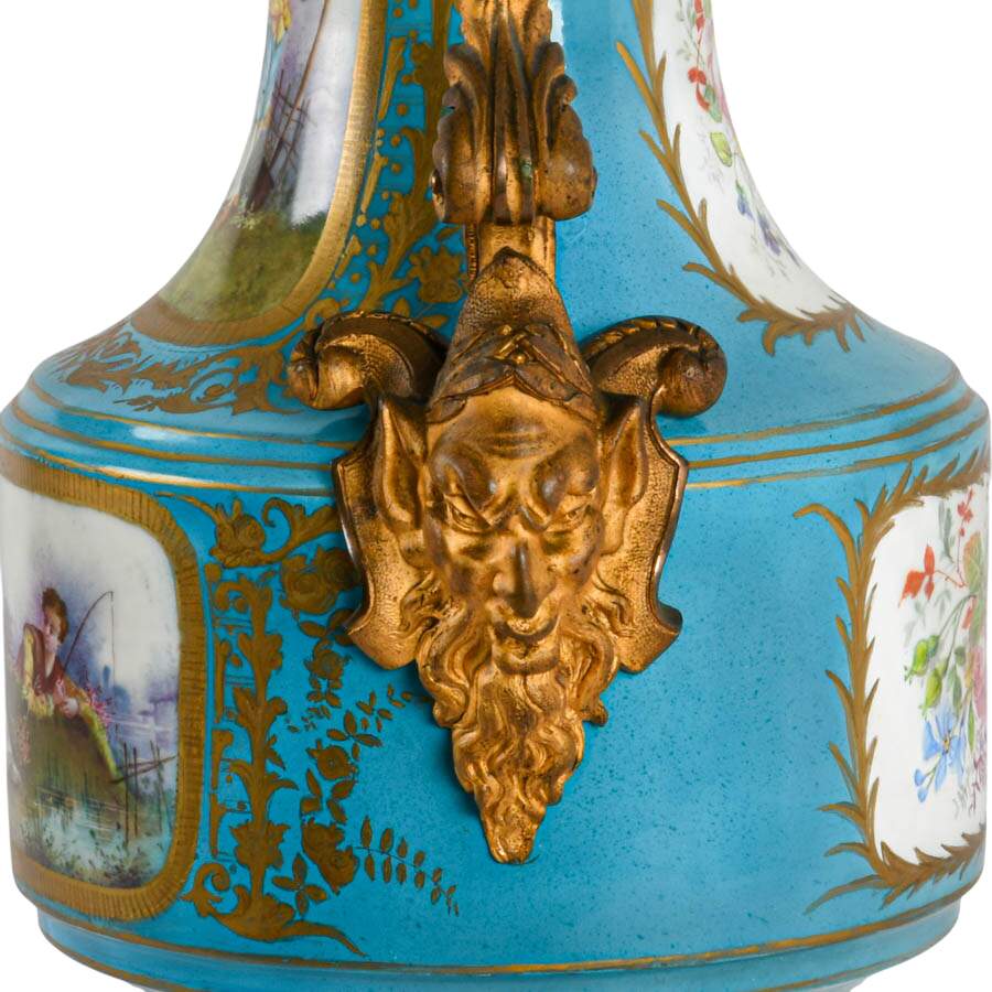 French Sèvres Painted Porcelain Urn with Doré Bronze Mounts-6