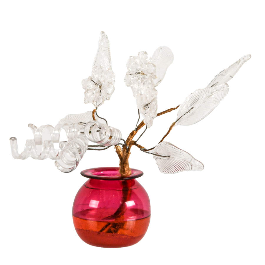 Victorian Glass Flowers in Cranberry Glass Vase-2