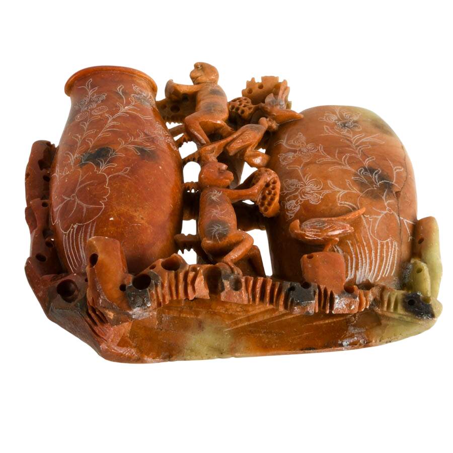 Chinese Carved Soapstone Monkey Vases-10