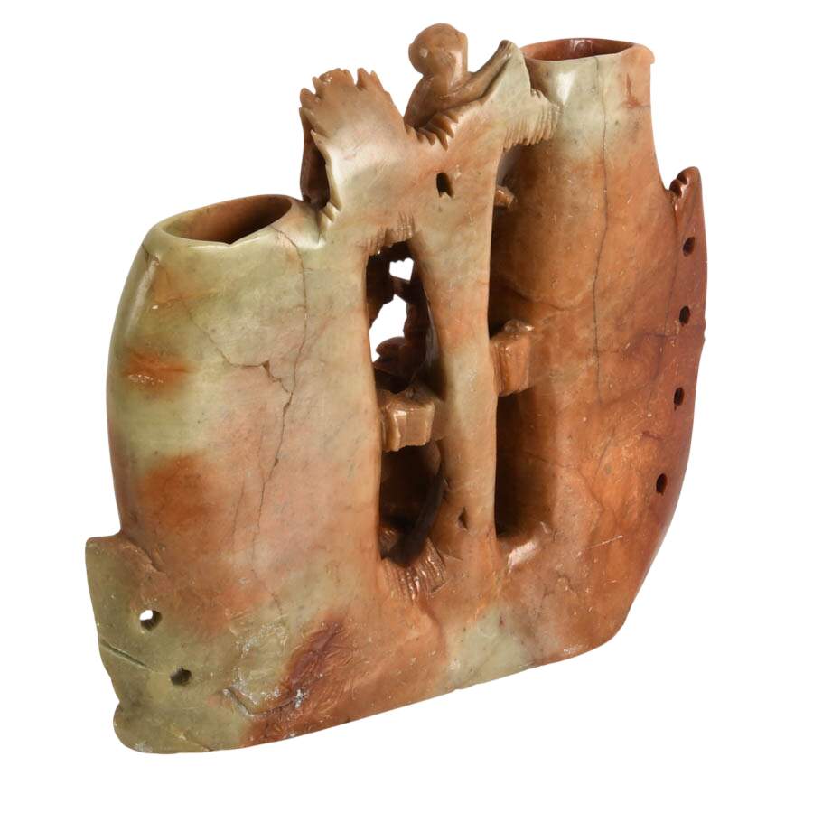 Chinese Carved Soapstone Monkey Vases-7