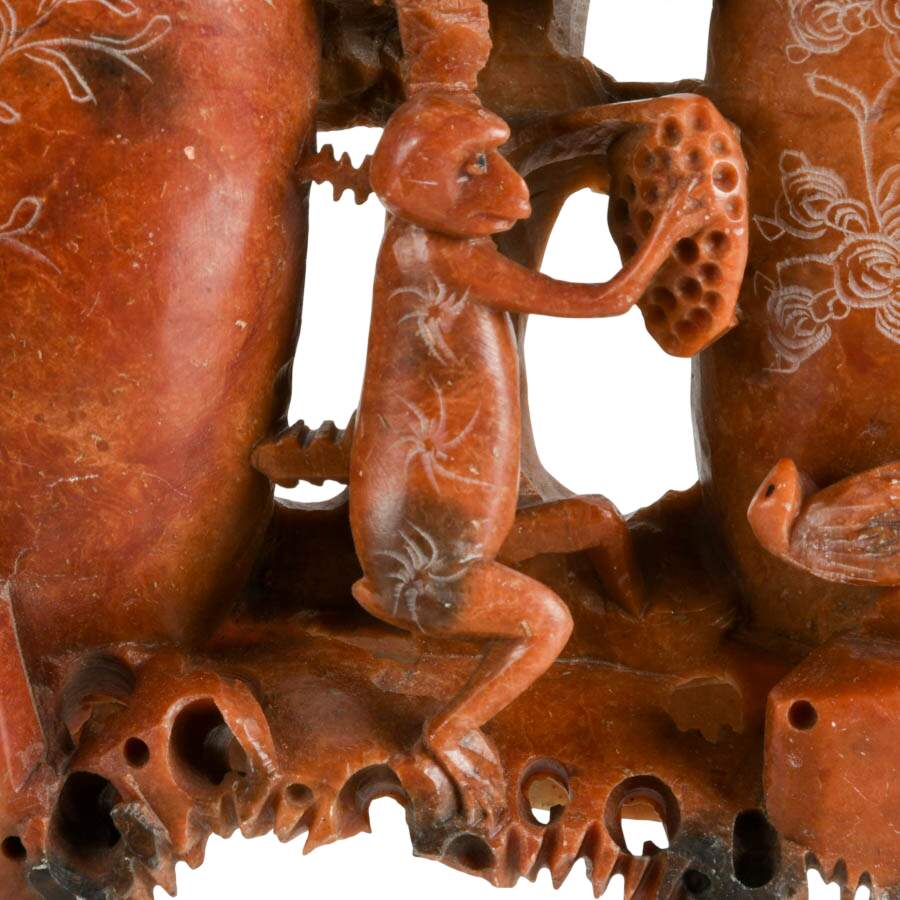 Chinese Carved Soapstone Monkey Vases-3
