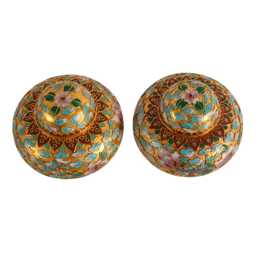 Pair of Chinese Cloisonné Miniature Trinket Jars-2