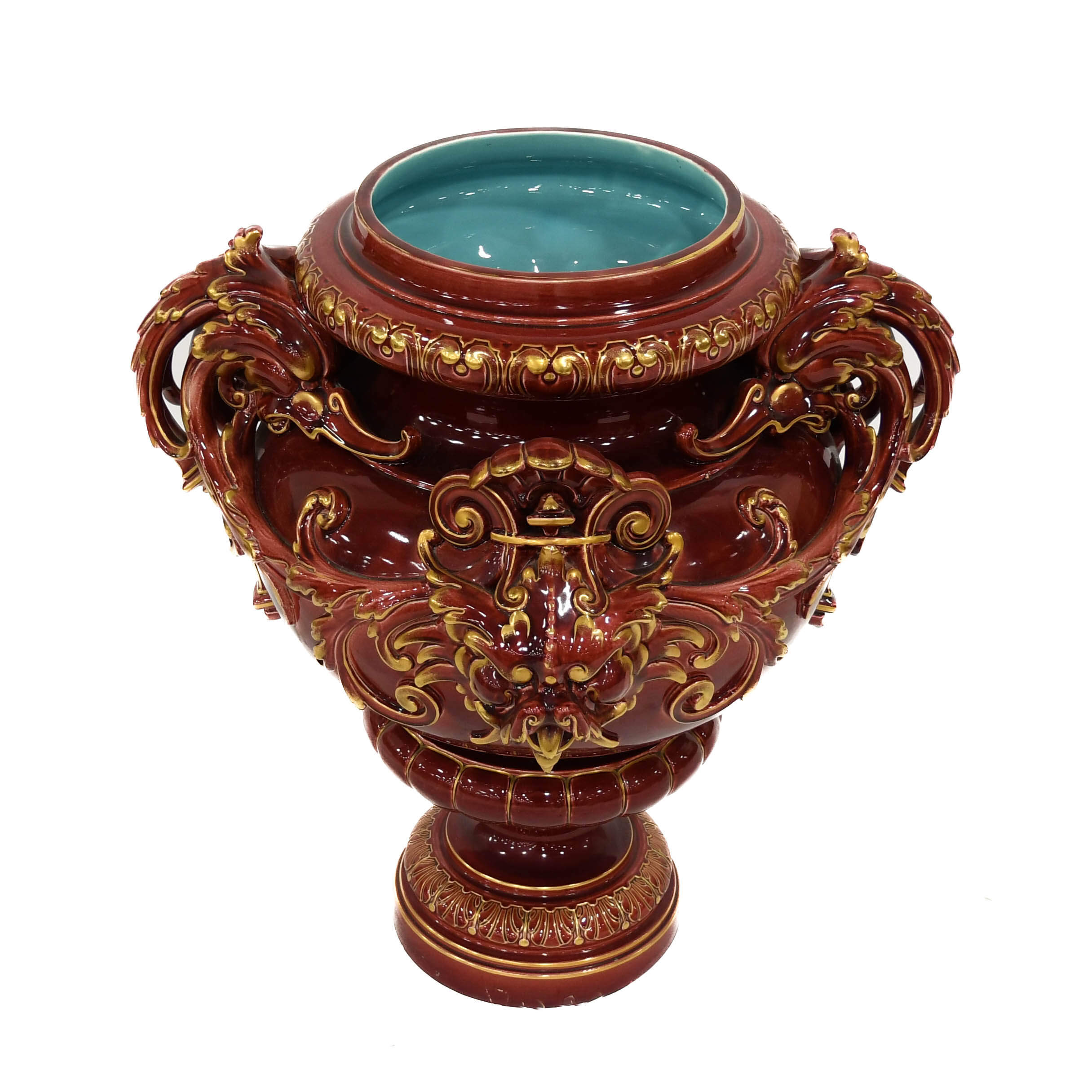 French Oversized Sarreguemin Dragon Majolica Urn-3