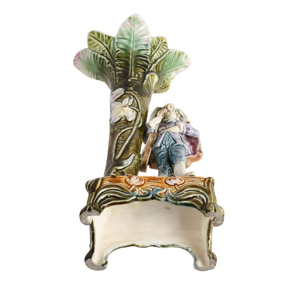 French Art Nouveau Barbotine Majolica Spill Vase-10
