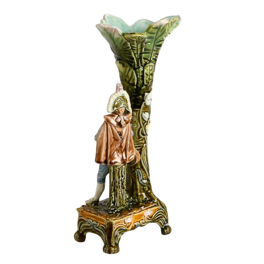 French Art Nouveau Barbotine Majolica Spill Vase-7