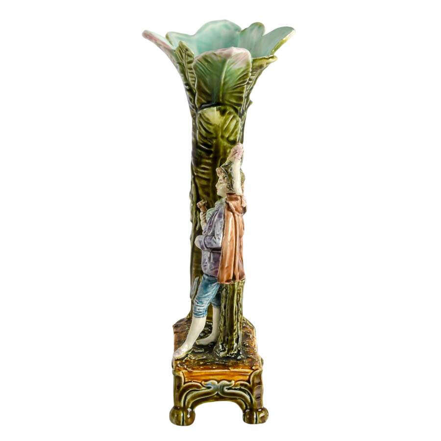 French Art Nouveau Barbotine Majolica Spill Vase-6