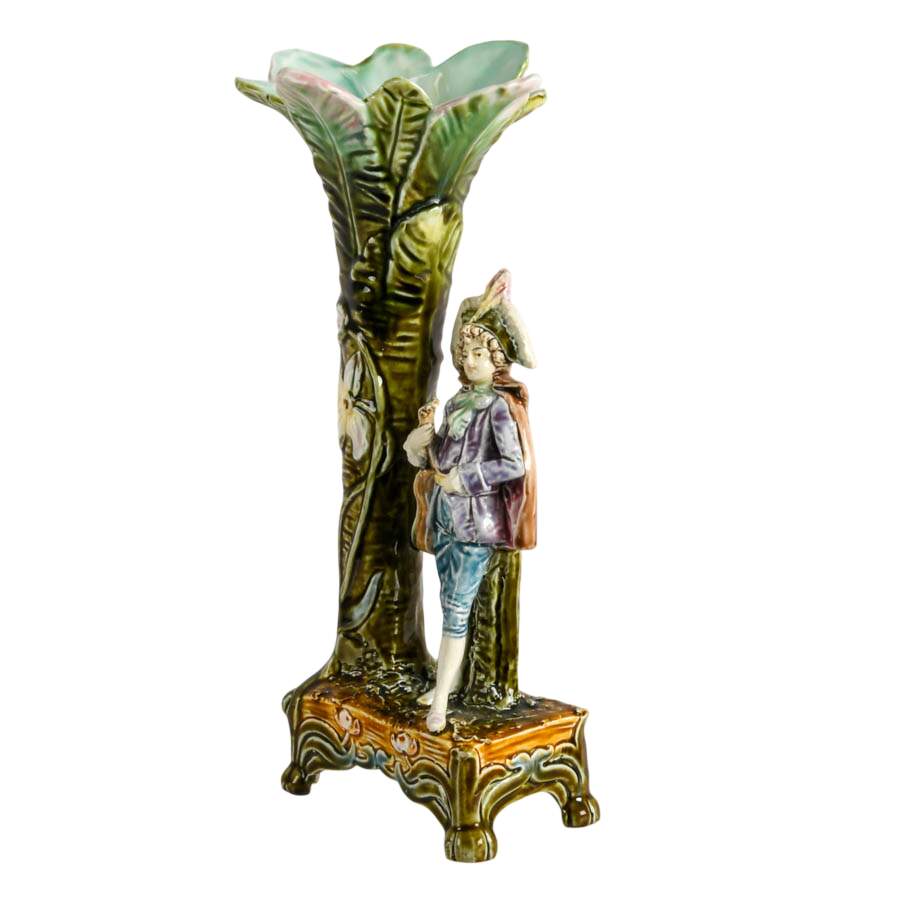French Art Nouveau Barbotine Majolica Spill Vase-5