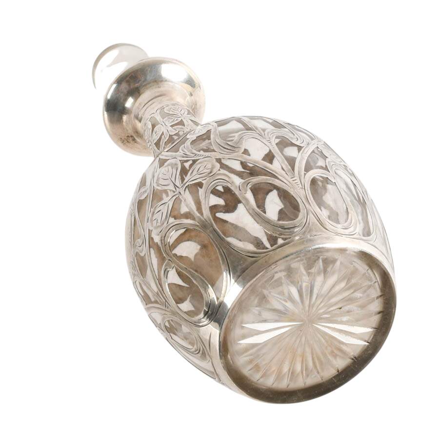 Art Nouveau Sterling Overlay Botanical Decanter Attributed to Alvin-7