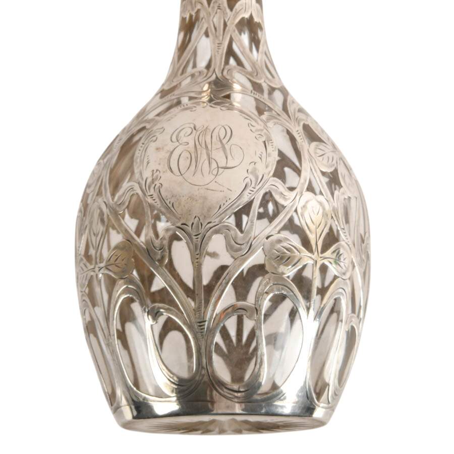 Art Nouveau Sterling Overlay Botanical Decanter Attributed to Alvin-5