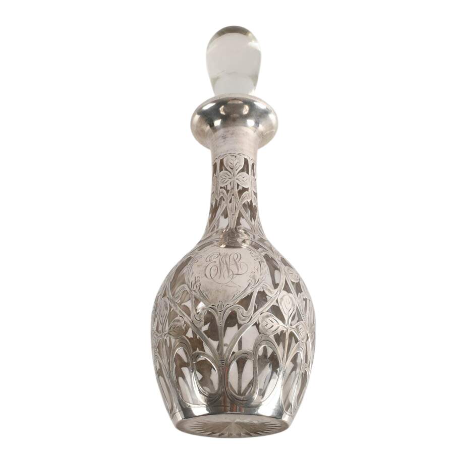 Art Nouveau Sterling Overlay Botanical Decanter Attributed to Alvin-3
