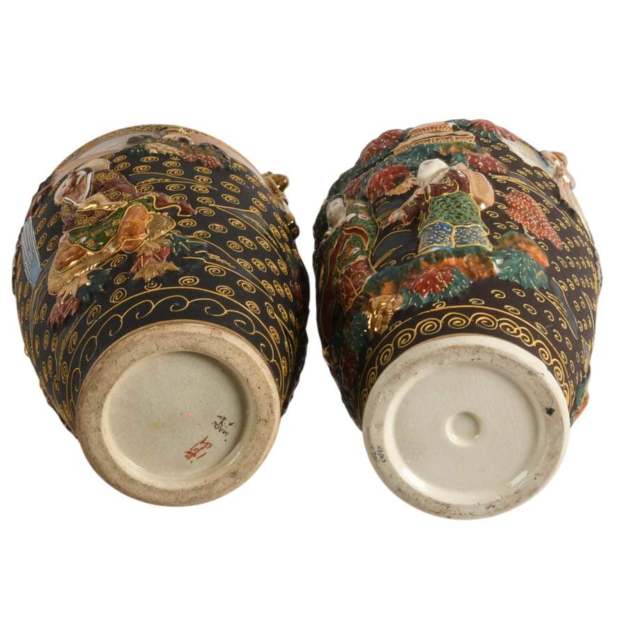 Antique Pair of Japanese Satsuma Earthenware Vases-10