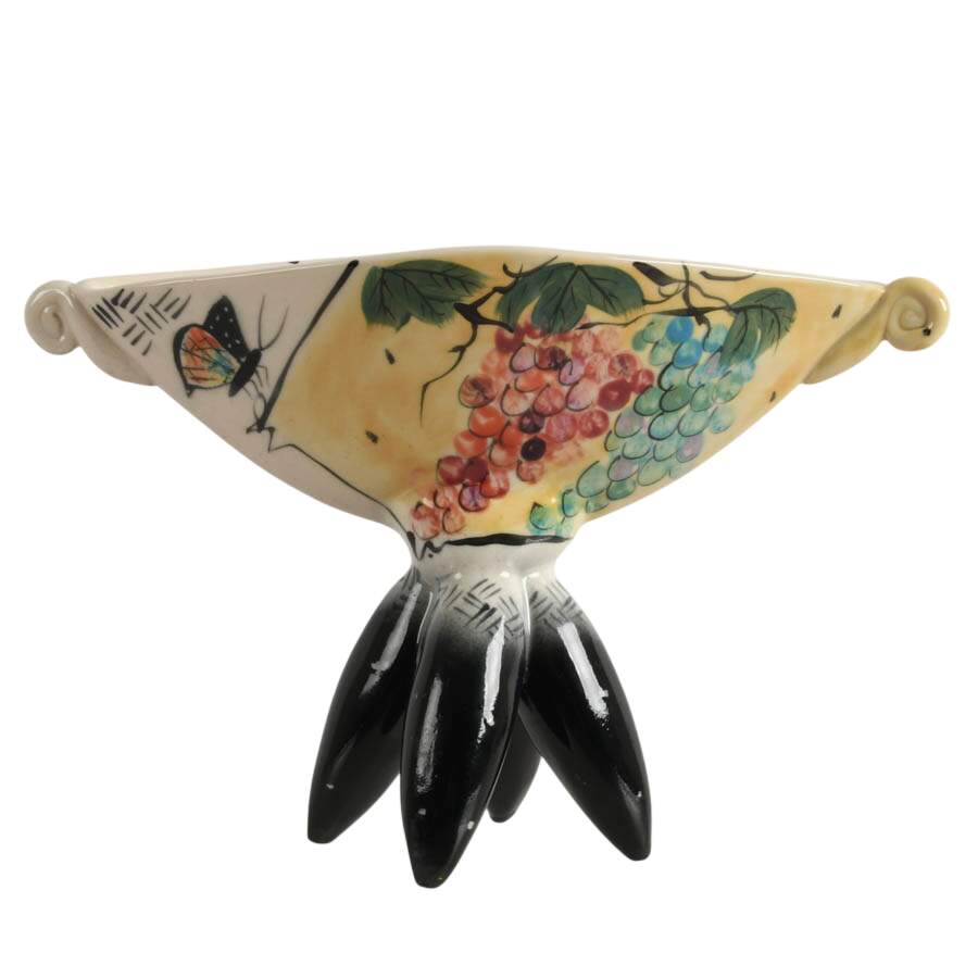 Hand-Painted Whimsical Abstract Ceramic Pedestal Bowl-6