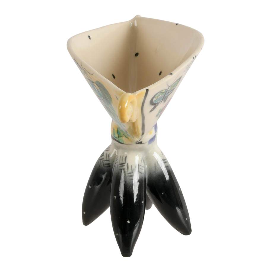 Hand-Painted Whimsical Abstract Ceramic Pedestal Bowl-4