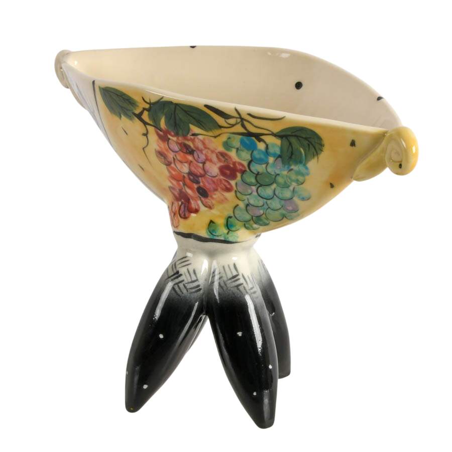 Hand-Painted Whimsical Abstract Ceramic Pedestal Bowl-3
