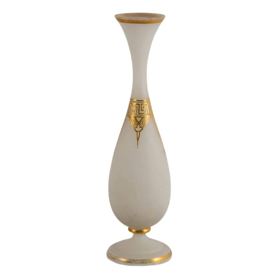 Antique Louis-Philippe Opaline Gold Painted Glass Vase-6