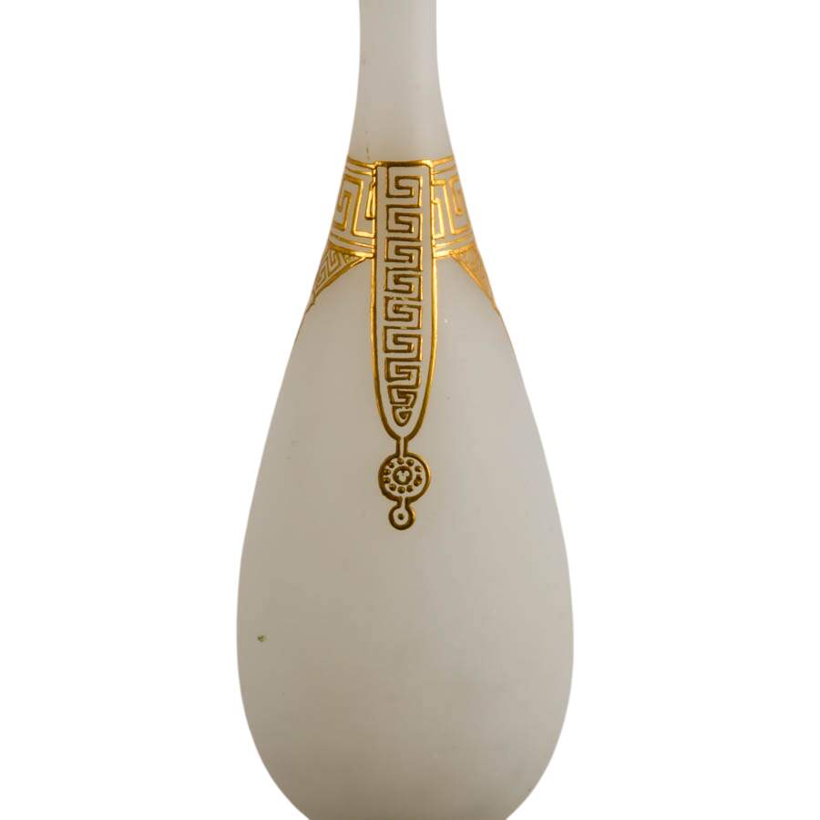 Antique Louis-Philippe Opaline Gold Painted Glass Vase-4