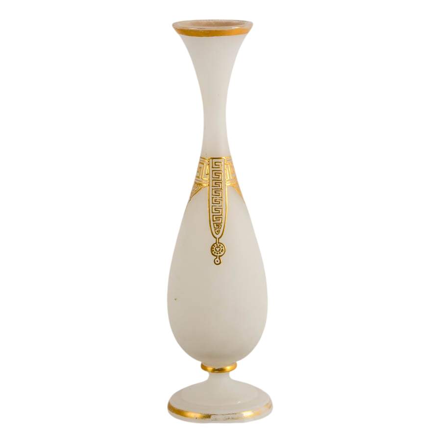 Antique Louis-Philippe Opaline Gold Painted Glass Vase-1
