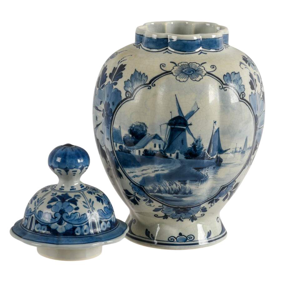 Antique Joost Thooft & Labouchere Royal Delft Covered Jar-4
