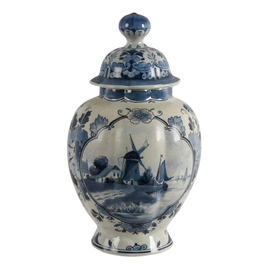 Antique Joost Thooft & Labouchere Royal Delft Covered Jar-1