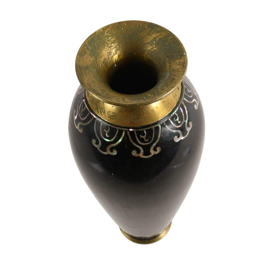 Brass Bud Vase with Mother of Pearl Inlay-7