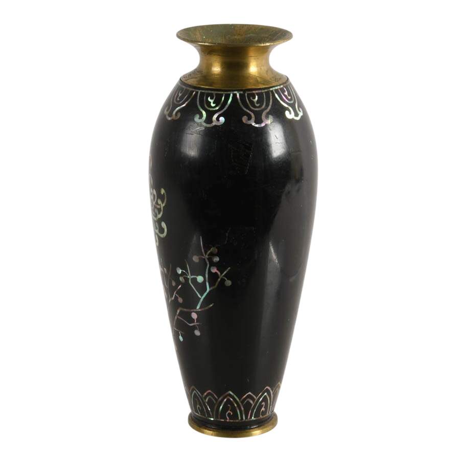 Brass Bud Vase with Mother of Pearl Inlay-6