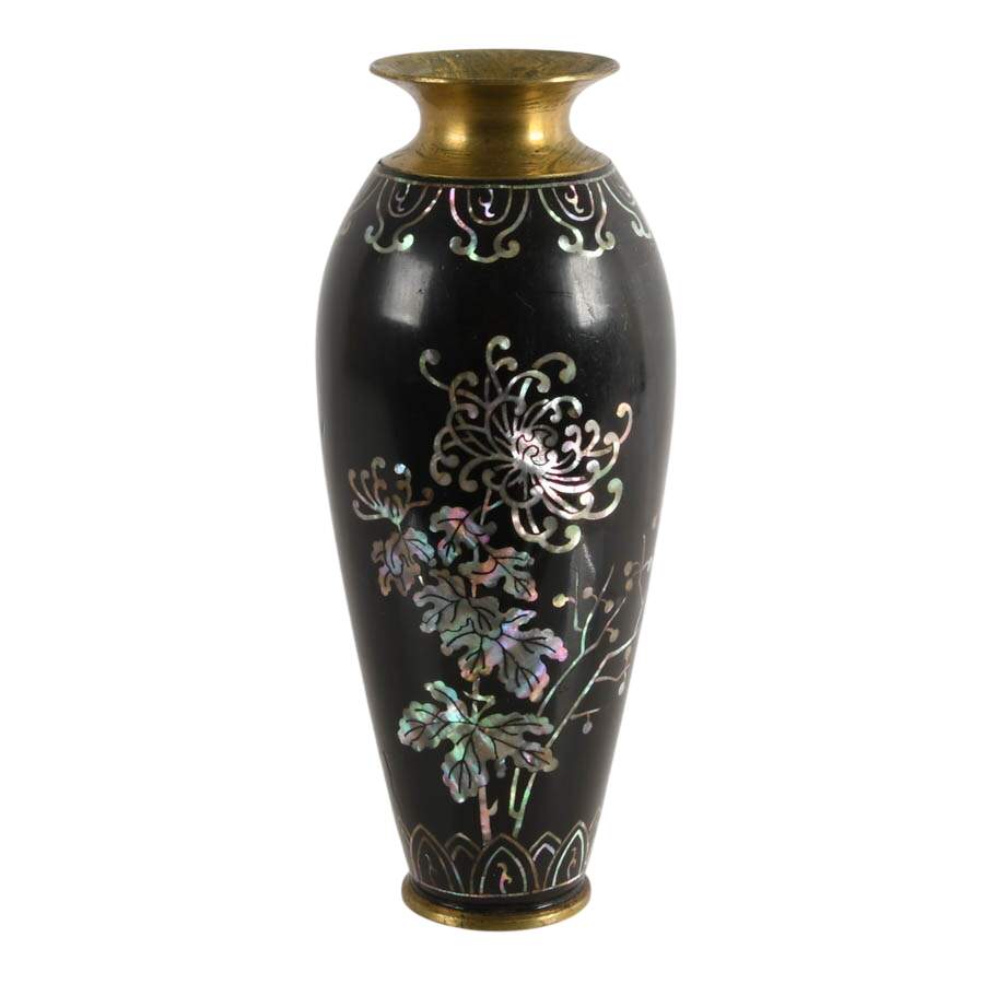 Brass Bud Vase with Mother of Pearl Inlay-1