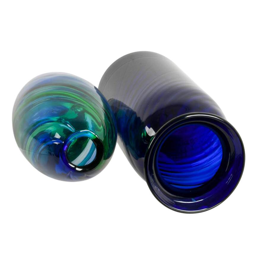 Pair of Artisan Cobalt Blue Glass Vases-4