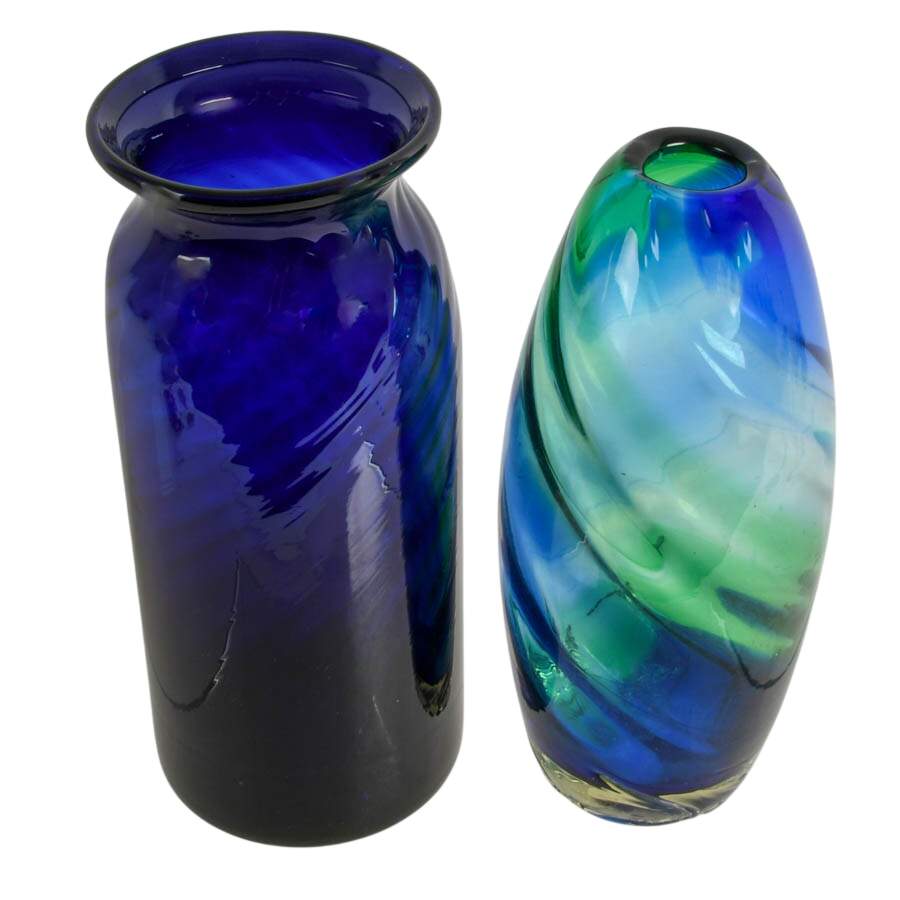 Pair of Artisan Cobalt Blue Glass Vases-2