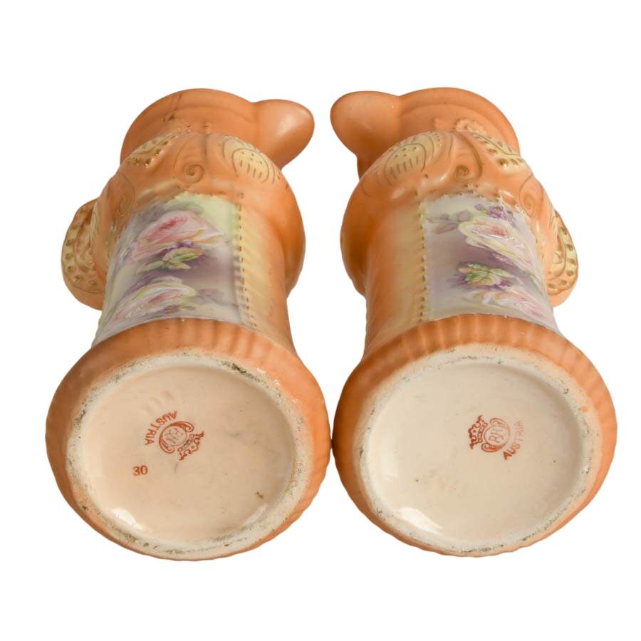 Antique Pair of Austrian Robert Hanke Floral Porcelain Ewers-9