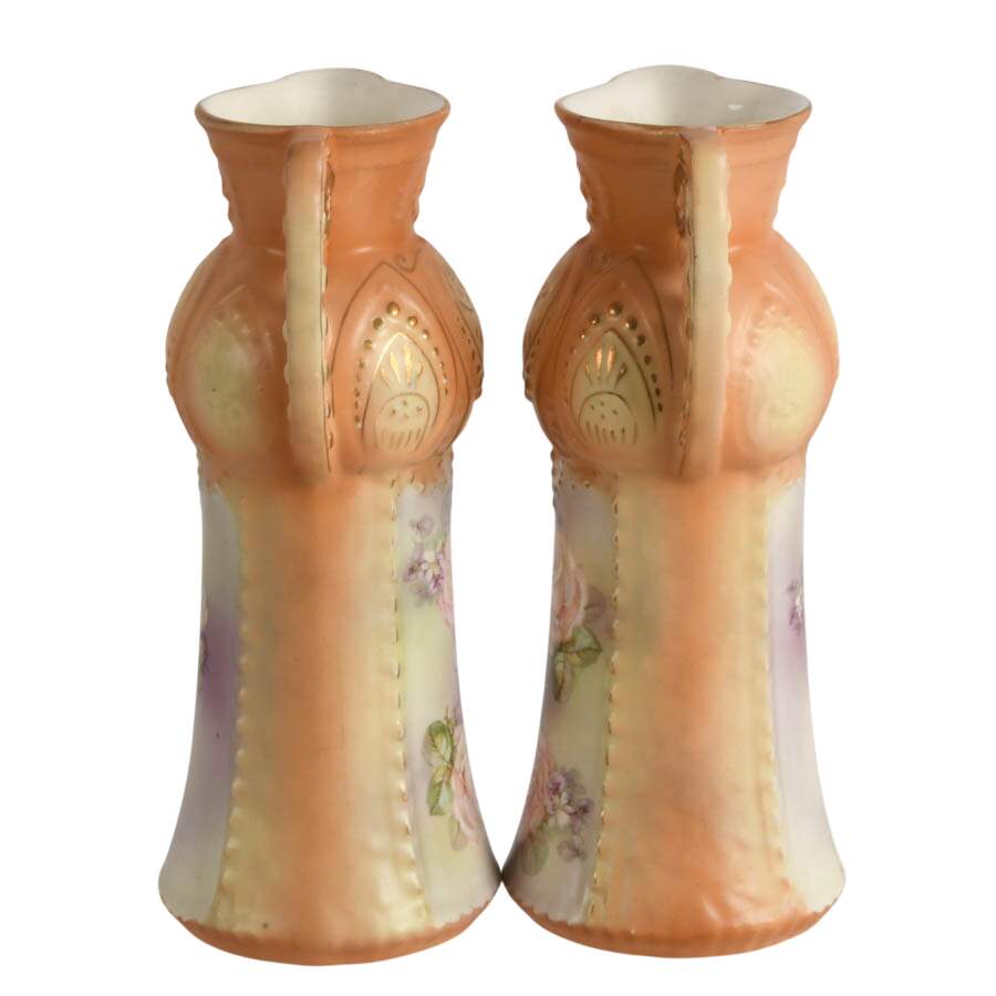 Antique Pair of Austrian Robert Hanke Floral Porcelain Ewers-5