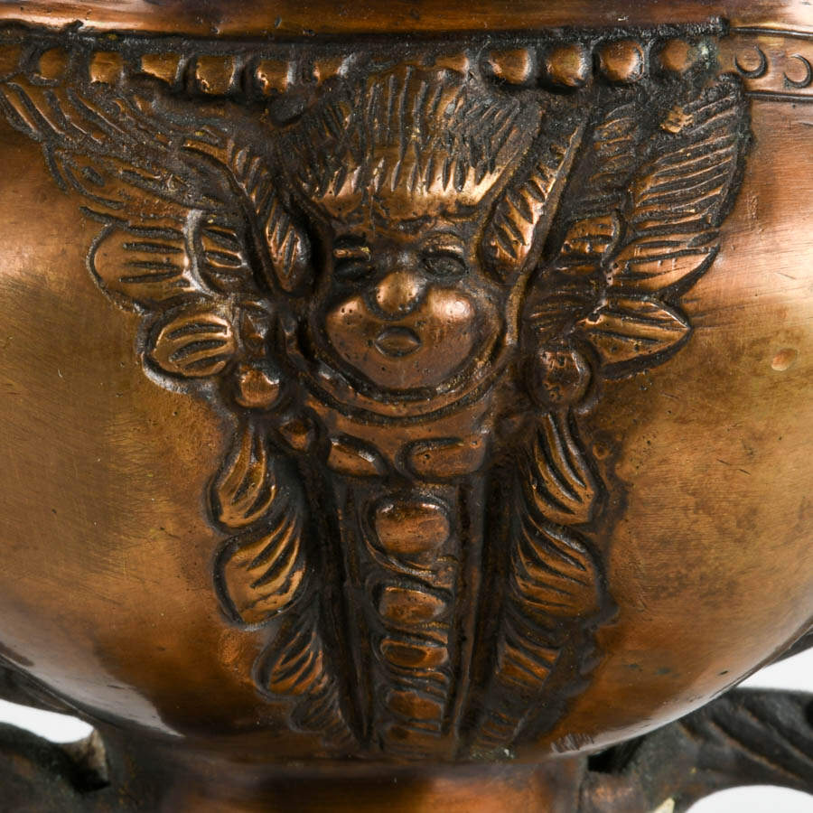 Cast Bronze Handled Pedestal Vase with Cherub Motif-4